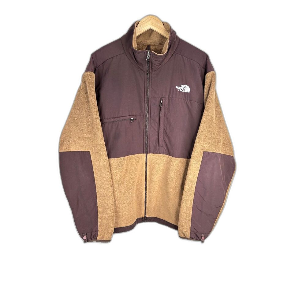 VTG North Face Denali Fleece Jacket XL Brown Tan Full Zip Pit Vents Polartec